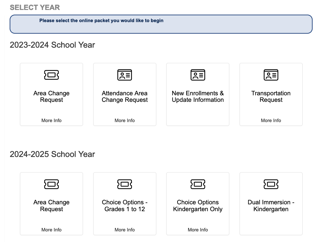 ParentVUE Screen showing different enrollment options