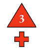 Red triangle with a number 3 and a red cross