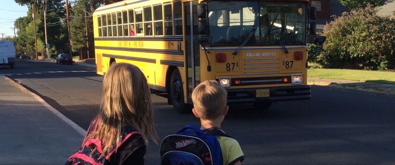 Students Wait to Get on Bus