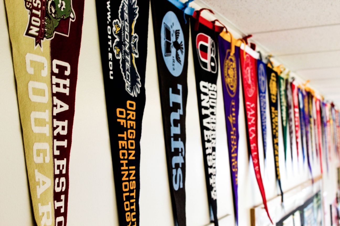 Career center wall of college pennant 