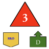 Red triangle with #3 SRO badge green D