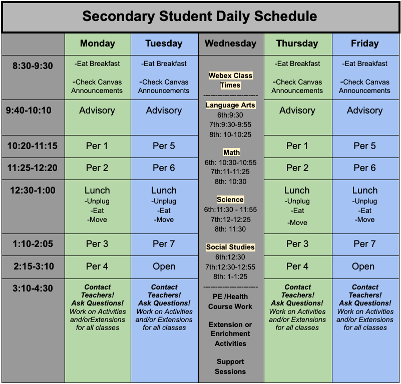 Secondary CDL Schedule